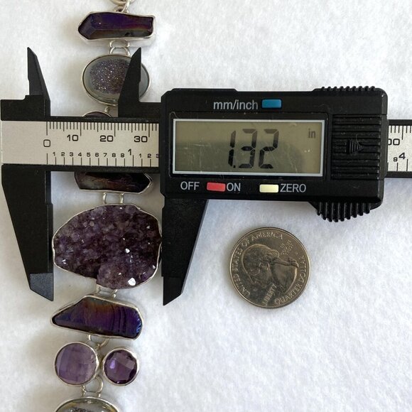 Chris Bales Sterling Silver 925 Heavy Amethyst Druzy Multi Gemstone Bracelet 61g - Picture 15 of 16